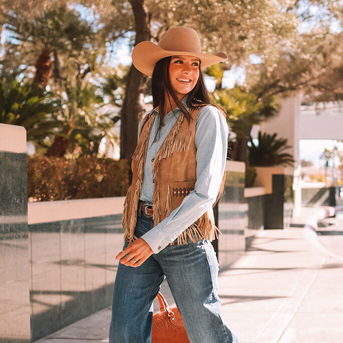 Madison Creek Outfitters - Anna Leather Fringe Vest - Military