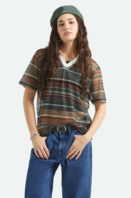 Brixton - Varsity T-Shirt - Multi Retro Stripe - Military & First