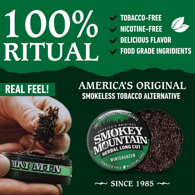 Smokey Mountain Herbal Snuff & Pouches - Wintergreen Long Cut - Military &  First Responder Discounts