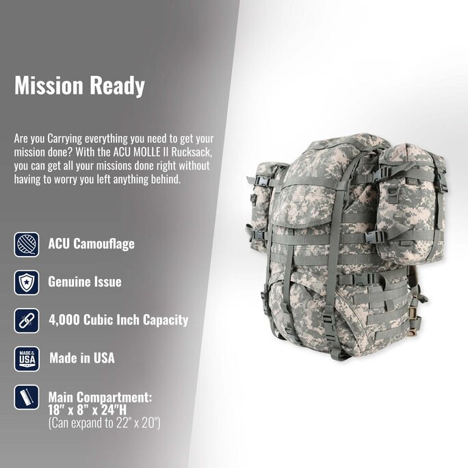 McGuire Army Navy - Large ACU MOLLE II Rucksack with Sustainment