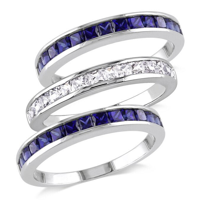 Gemstone Jewelry 2 1 4 Ct Created Blue White Sapphire Semi Eternity Silver Rings 3 Piece Set September Discounts For Veterans Va Employees And Their Families Veterans Canteen Service
