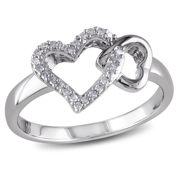 Diamond Jewelry - 1/10 CT TW Diamond Double Heart Interlocked Sterling ...