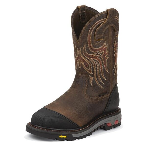 justin men's axe tan mahogany round toe work boot