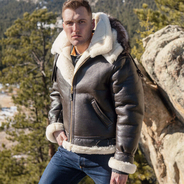 Cockpit USA - B-3 Hooded Sheepskin Bomber Jacket Z203615