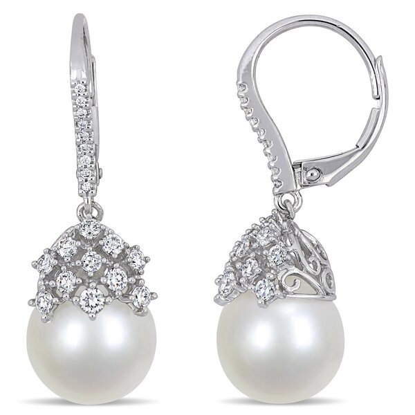 14k White Gold Freshwater Cultured Pearl Earring Jacket 5//8ct