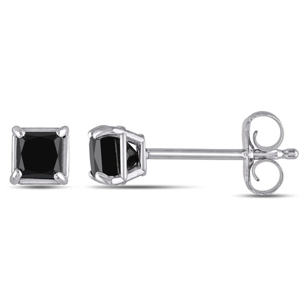 Princess cut black diamond stud earrings Outlet
