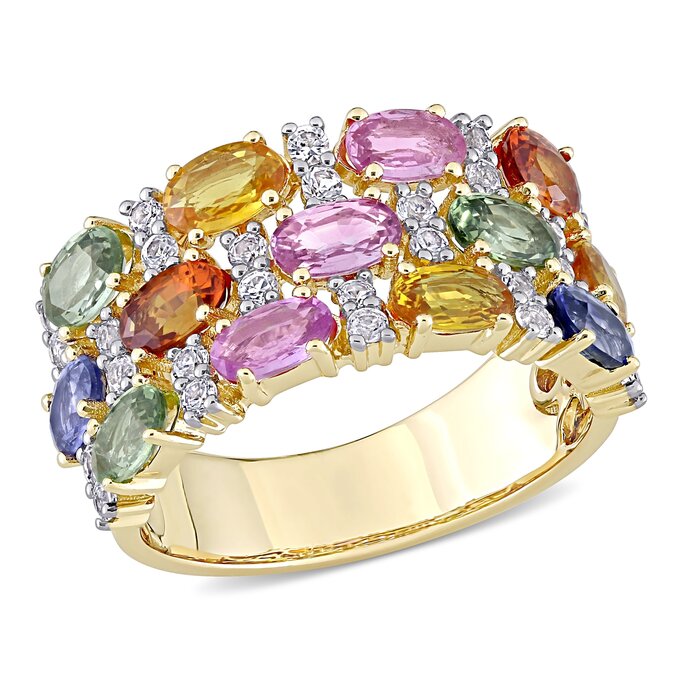 Gemstone Jewelry 4 1 3 CT TGW Multi Color Sapphire Triple Row