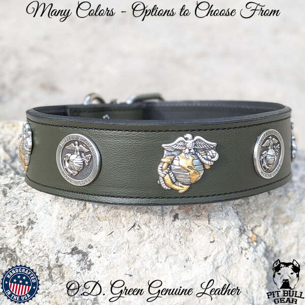 Pit Bull Gear W76 2" Marine Corps Theme Leather Dog Collar