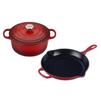 5pc Cast Iron Cookware w/ 4pk 8oz Mini Cocottes, Cerise