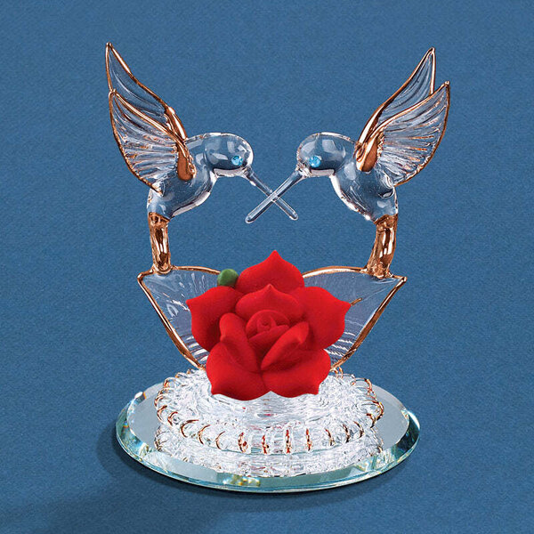 Glass Baron Hummingbirds with Red Rose Military & First Responder