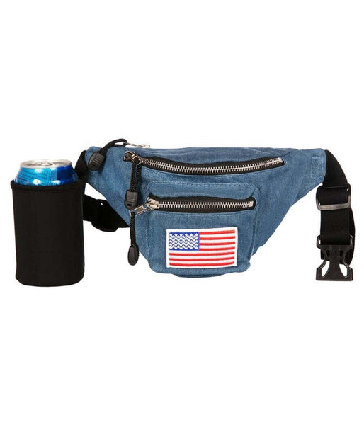 Tipsy Elves Blue Jean Buckle Fanny Pack with Drink Holder Military